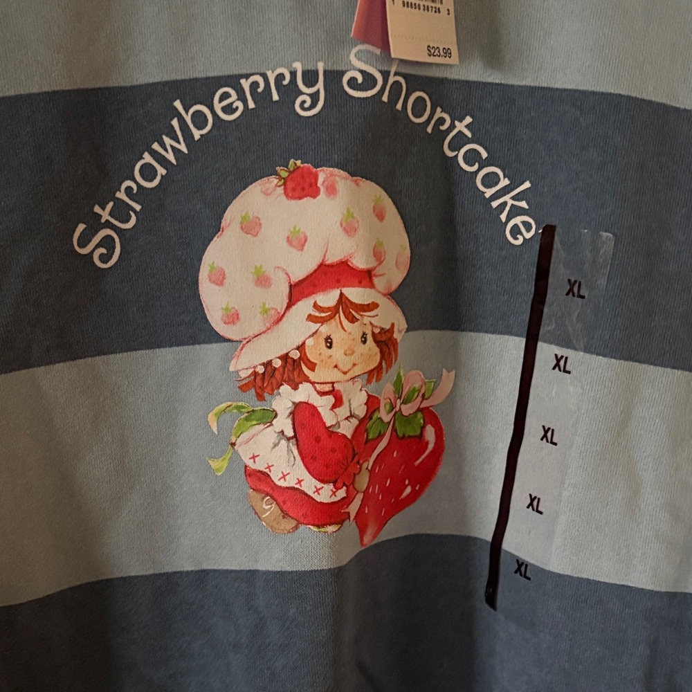 Striped Blue Cropped Sweatshirt with Strawberry Shortcake Design - Picture 2 of 7